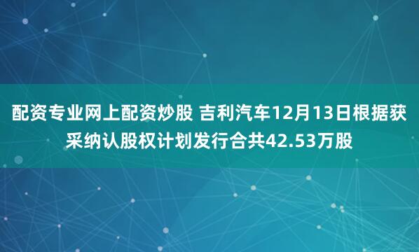 配资专业网上配资炒股 吉利汽车12月13日根据获采纳认股权计划发行合共42.53万股